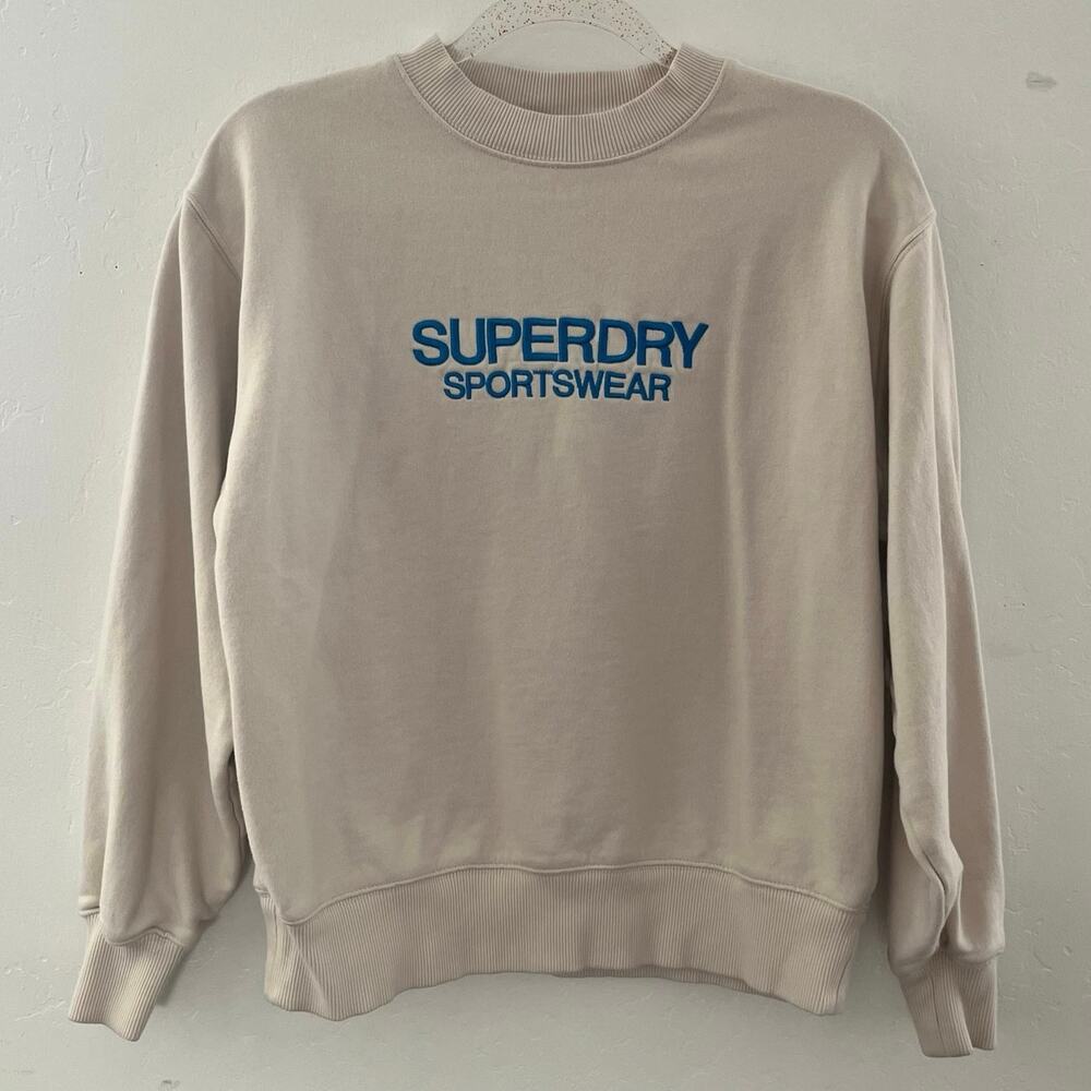 Superdry London Sportswear Embroidered Sweatshirt Size 4 Cream Spellout Logo